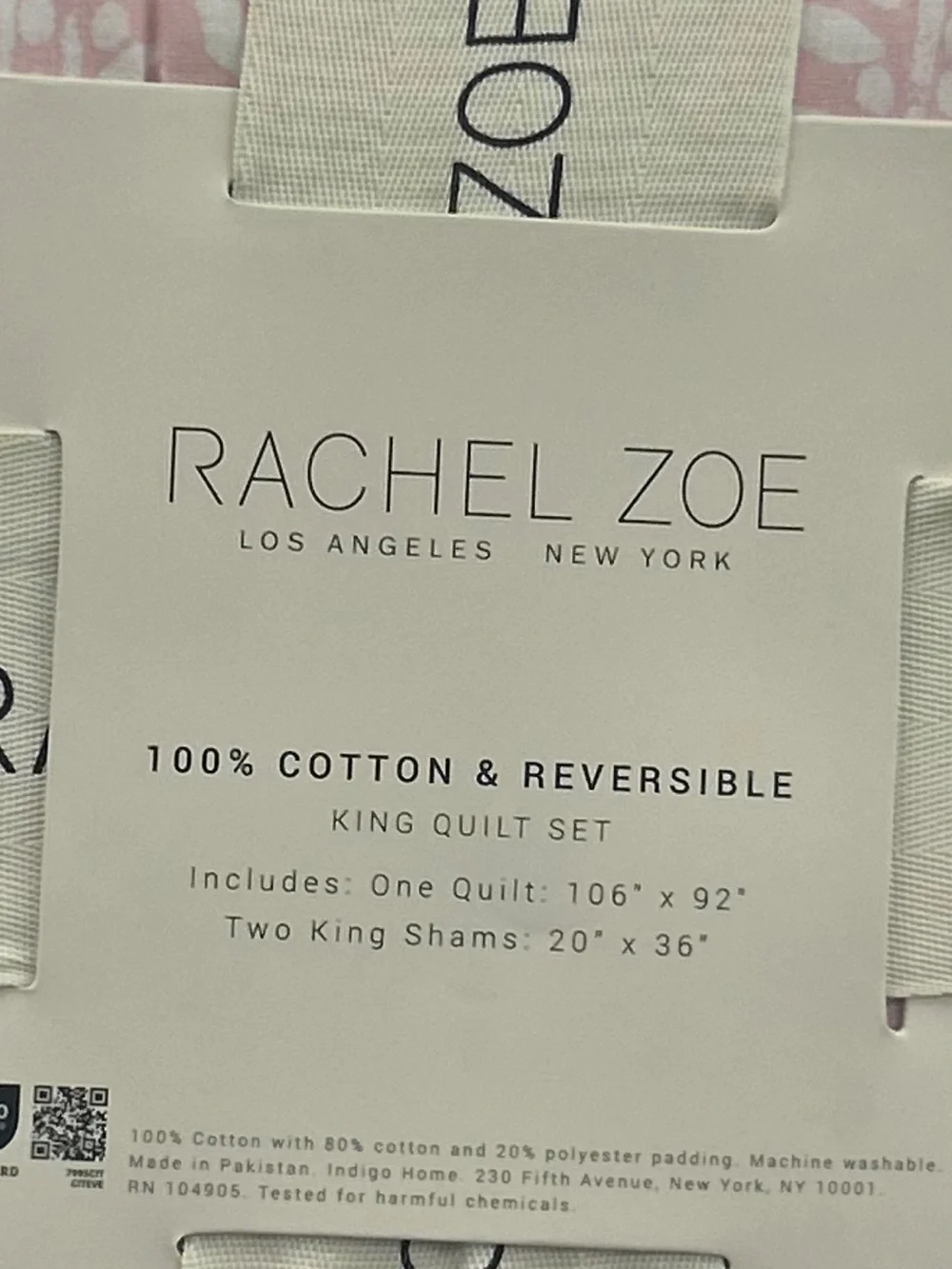 Rachel Zoe Pink and White Cotton and Reversible King Quilt Set 106”x92”